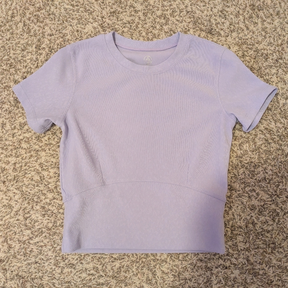 Lavender Stretch Ribbed Cinches Waist Top Size M